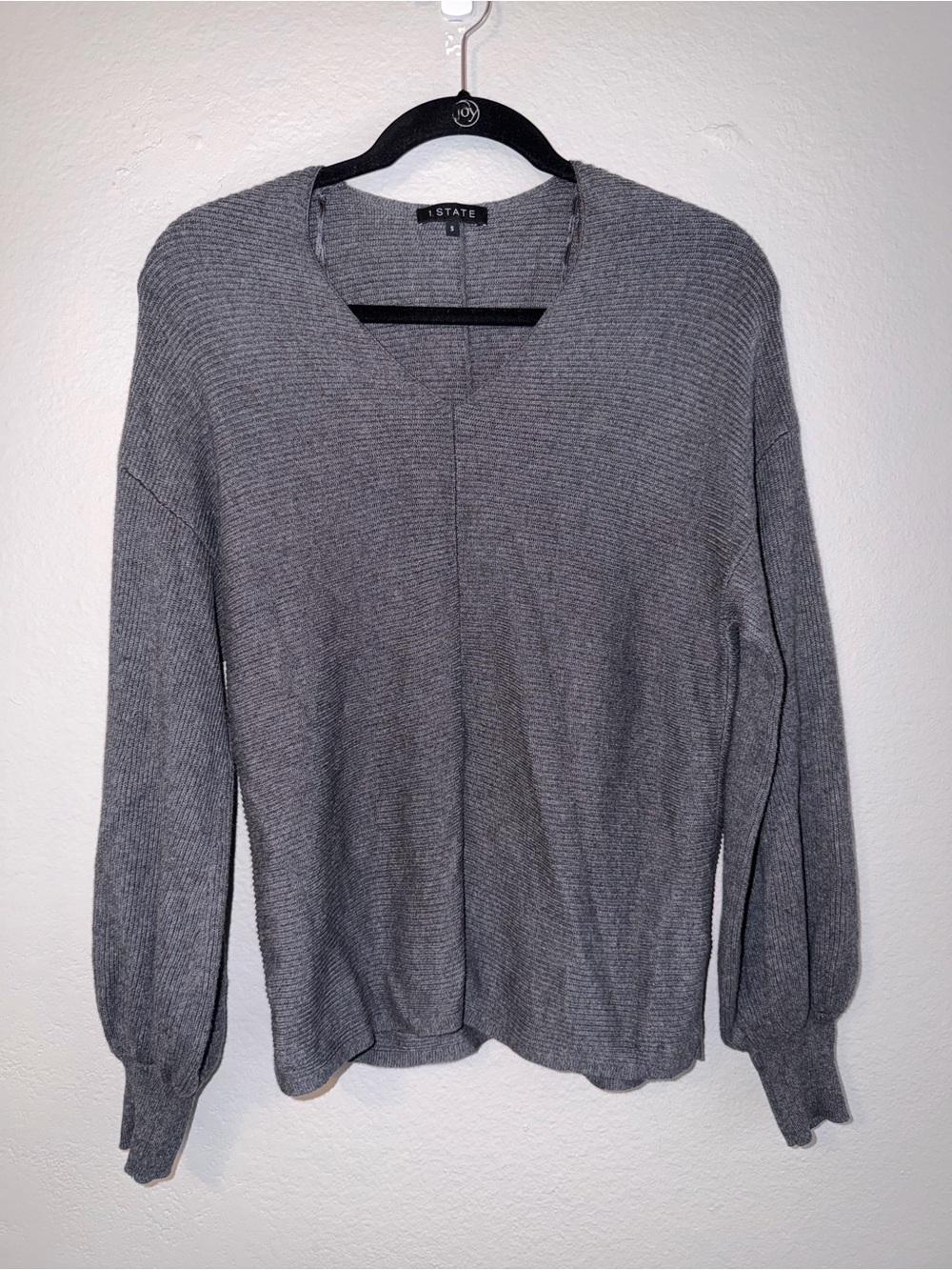 1.STATE Gray Ribbed Balloon Sleeve Knit Sweater Size Small